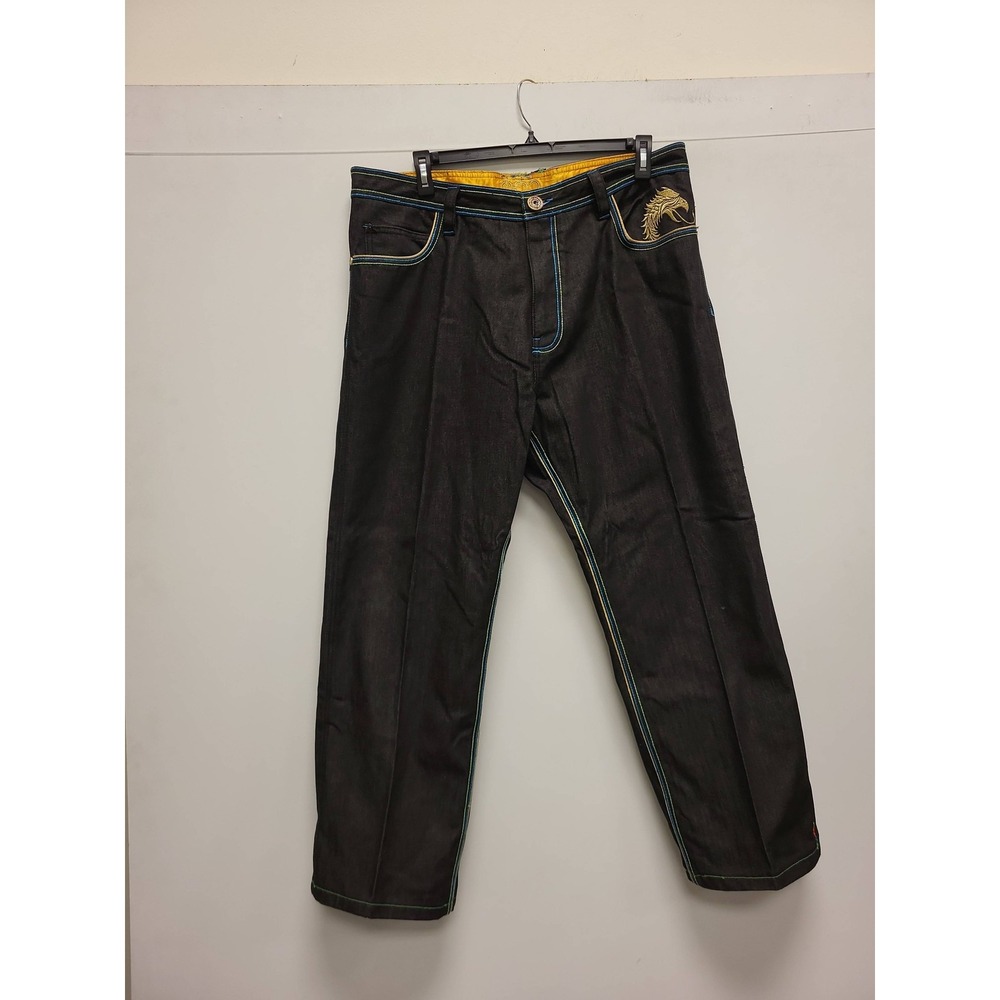COOGI Jeans Mens‎ Black Denim Colorful Accents Embroidered Pockets Size